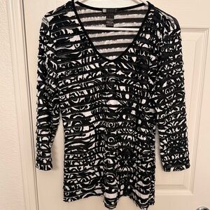 Carole Little Black and White Floral Sheer Striped Top